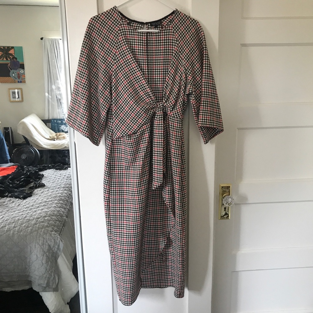 Topshop Plaid Knot Front Midi Dress